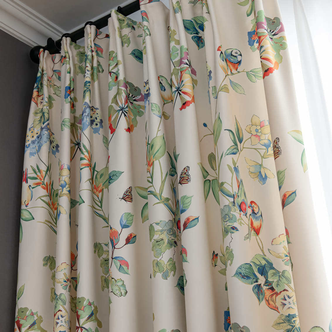 American Country Parrot Flower Curtains Pastoral Natural Style Drapes