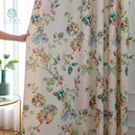 American Country Colorful Parrots Flowers Curtains Pastoral Natural Style