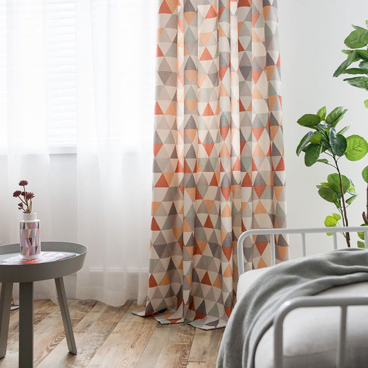 Gray Orange Triangle Chime Curtains Warm Geometry Drapes