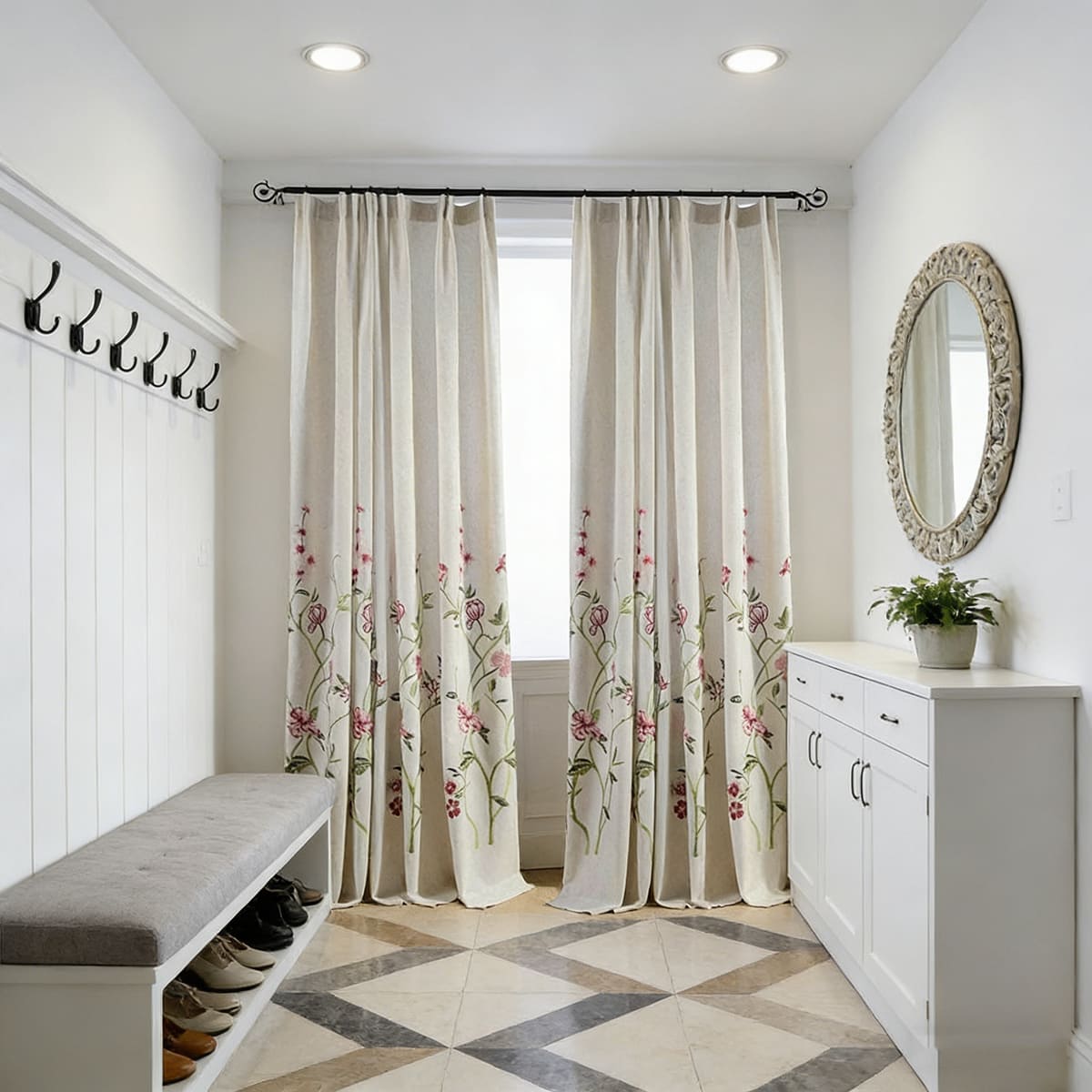 Light & Airy Flower Linen Curtains Rustic Chic Exquisite Embroidered Drapes