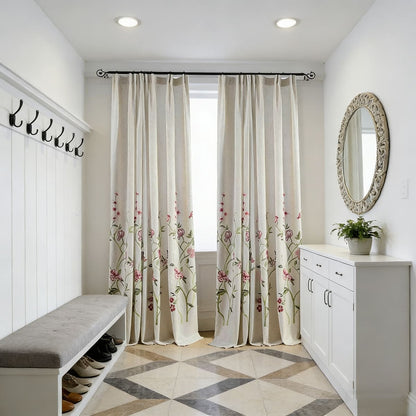 Light & Airy Flower Linen Curtains Rustic Chic Exquisite Embroidered Drapes