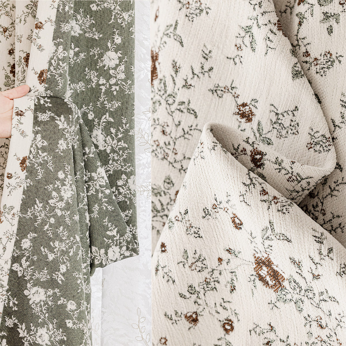 Pastoral Romance Double-Sided Small Floral Jacquard Chenille Drapes