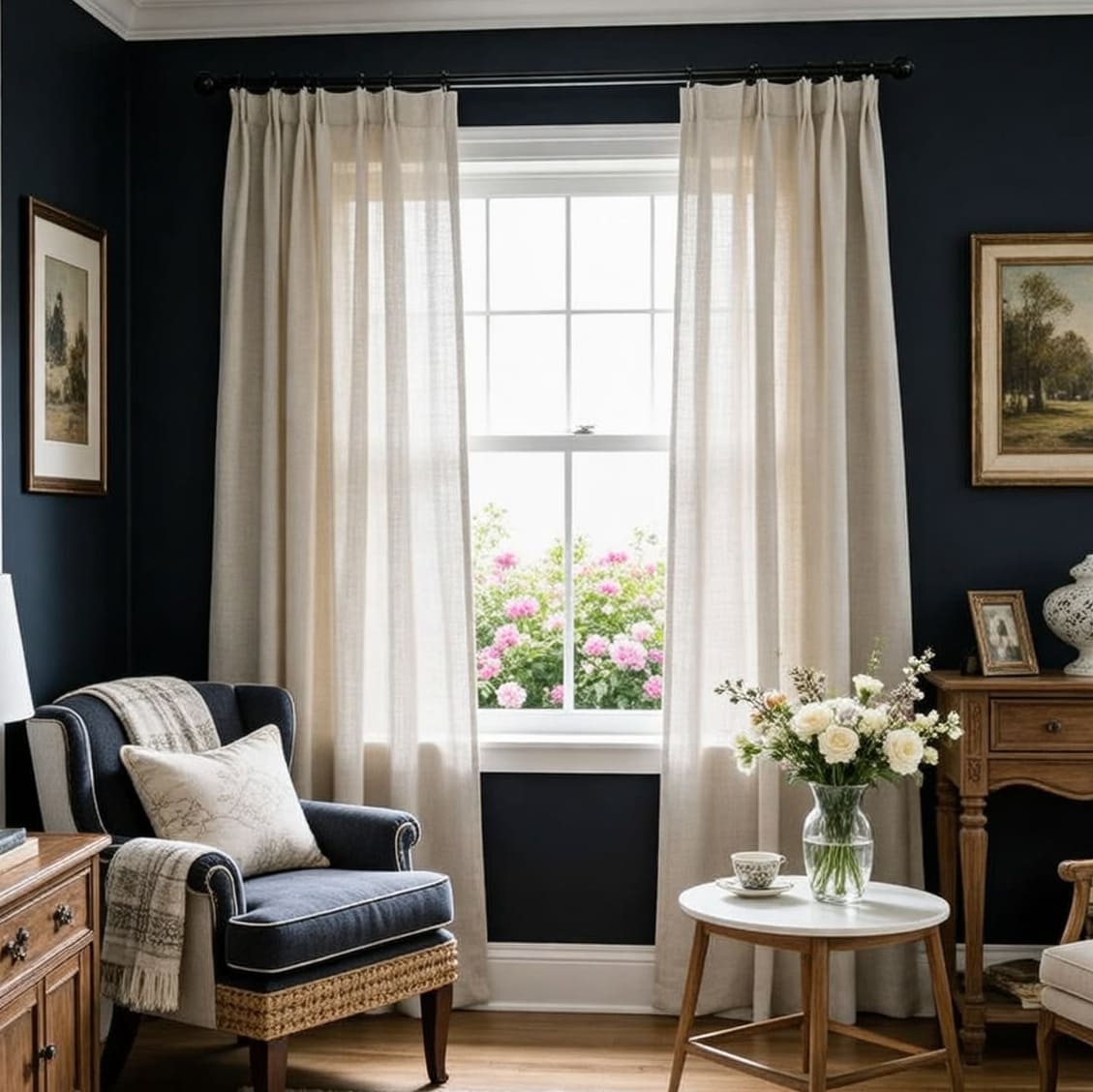 Beige Natural Linen Curtains Drapes for Living Room 2 Panels