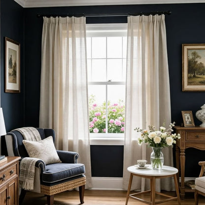 Beige Natural Linen Curtains Drapes for Living Room 2 Panels