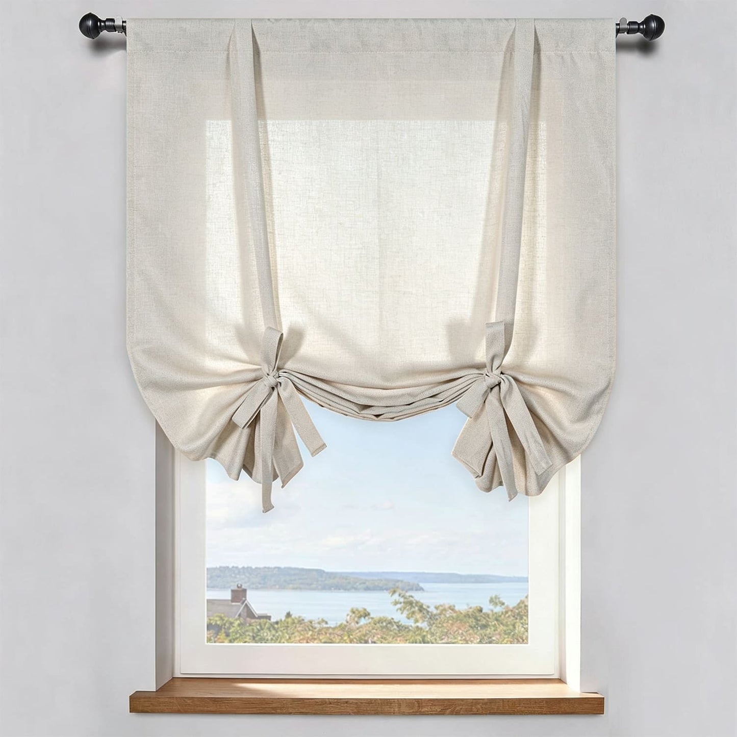 Beige Natural Linen Balloon Shade Curtains Drapes