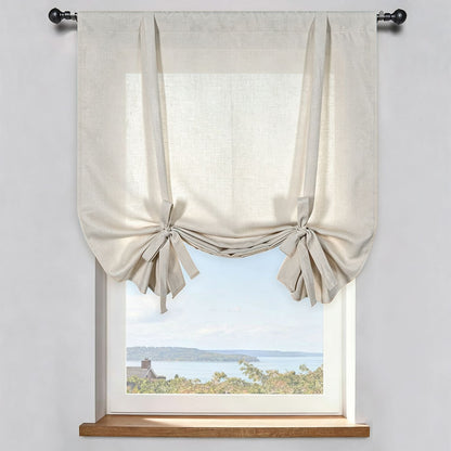Beige Natural Linen Balloon Shade Curtains Drapes