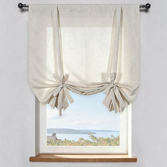 Beige Natural Linen Balloon Shade Curtains Drapes