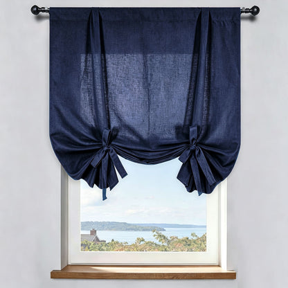 Rideaux et tentures en lin naturel bleu marine, 2 panneaux pour le salon