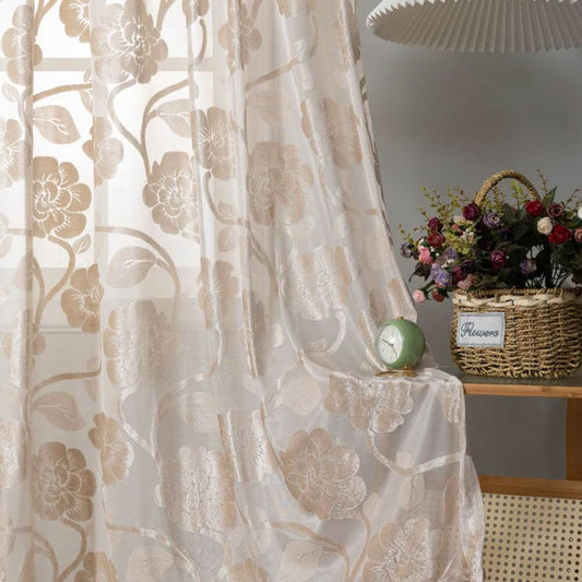 Elegant beige floral sheer curtains for living room sheers for sale