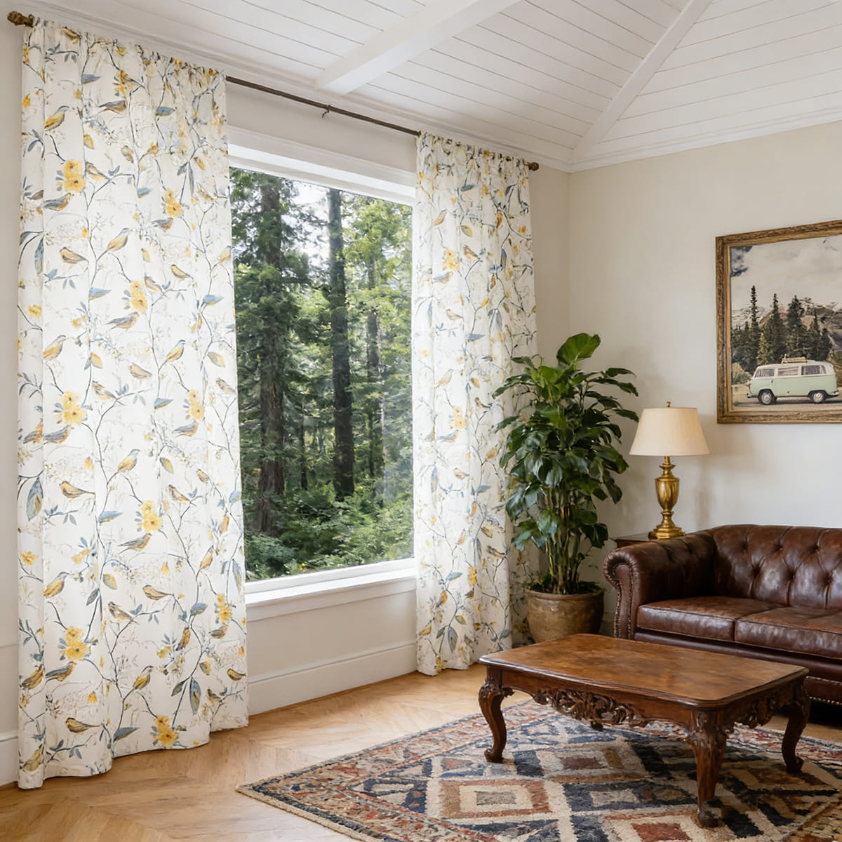 The Yellow Oriole on The Branch White Curtains Drapes