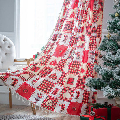 Elegant red christmas plaid curtains for living room decorations drapes