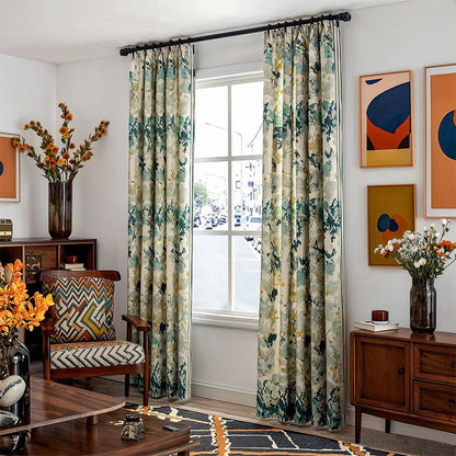 Vibrant Teal & Mint Watercolor Botanical Vine Pinch Pleat Curtains