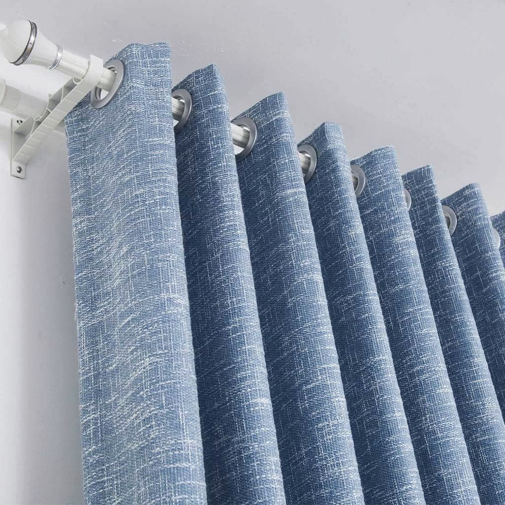Ocean Mist Blue Balloon Shade Curtains Rough Grainy Texture Drapes