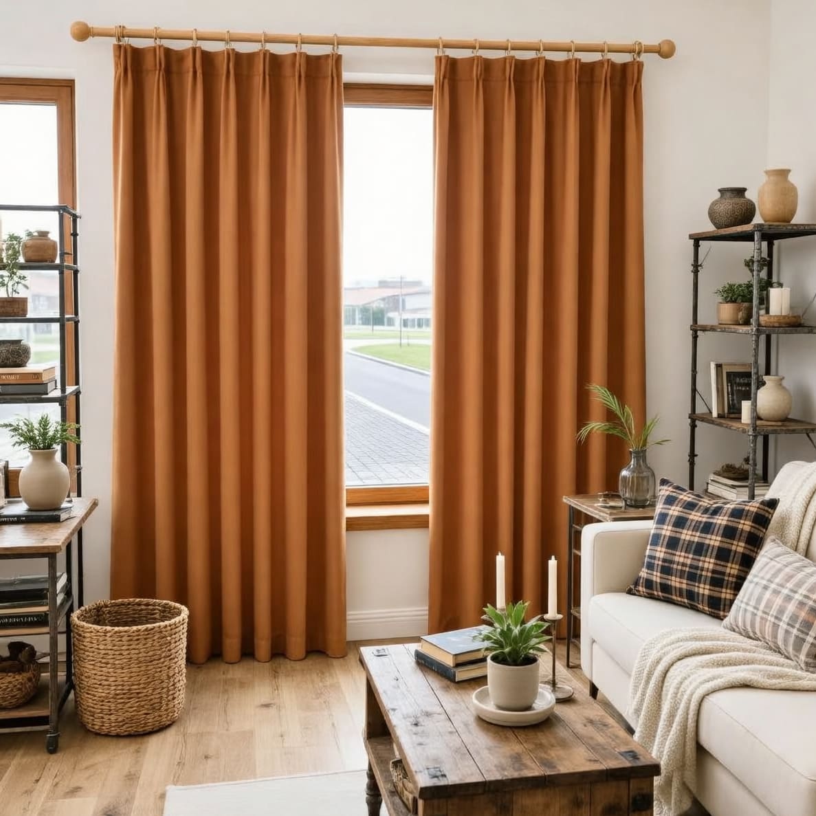 Orange Warm Clay Solid Curtains Cotton Linen Drapes