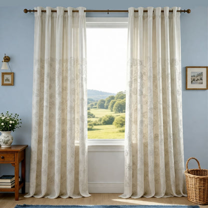 Natural Linen Rope Embroidery Flower Unique Curtains Drapes