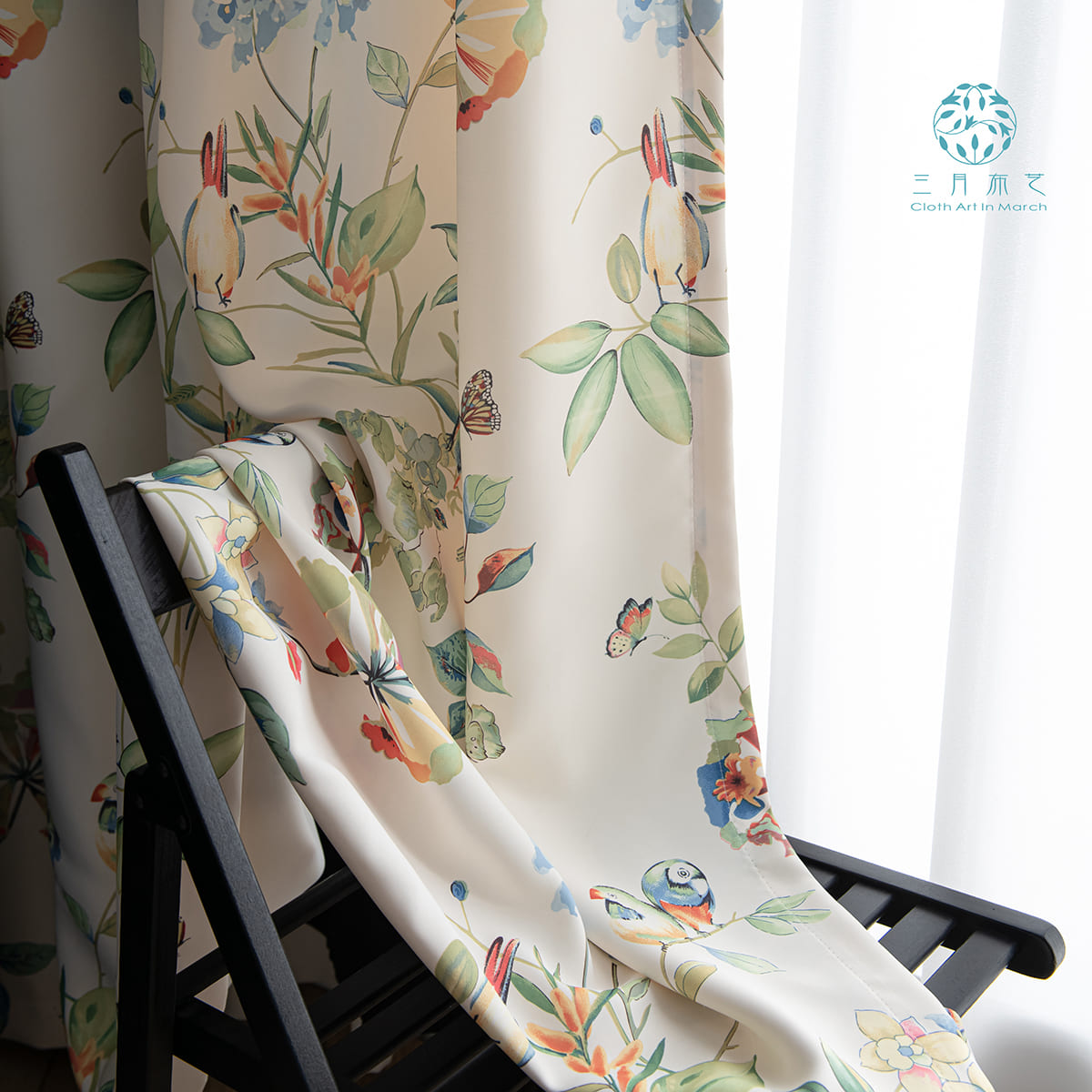 American Country Parrot Flower Curtains Pastoral Natural Style Drapes