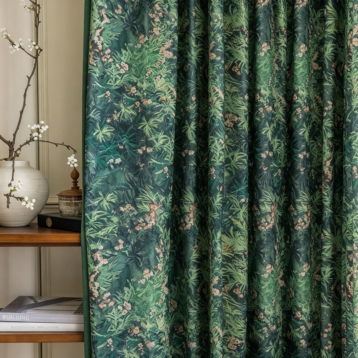 Monet’s Meadow Spring Vale Pink Wildflower Emerald Oil Print Curtains