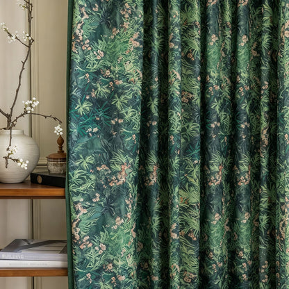 Monet’s Meadow Spring Vale Pink Wildflower Emerald Oil Print Curtains
