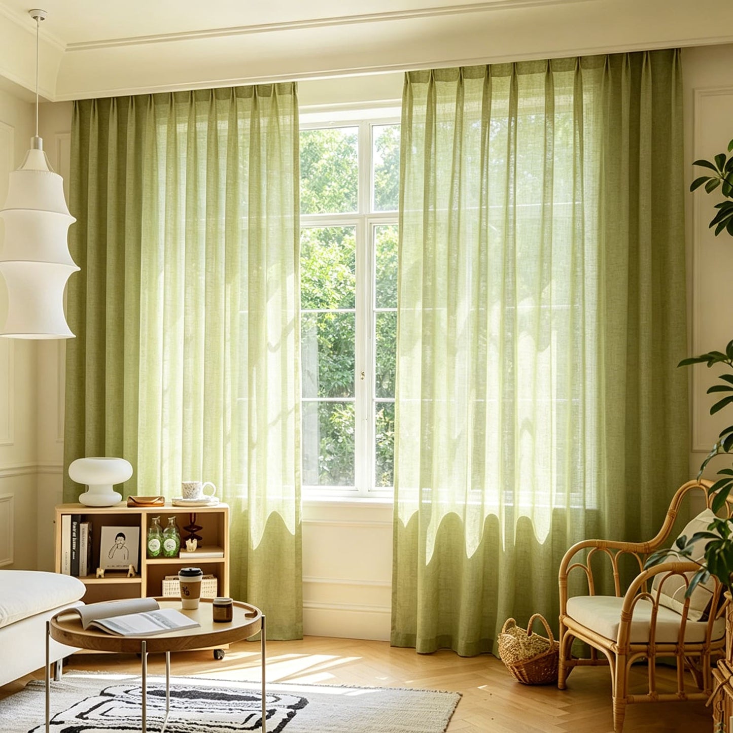 Fresh Natural Lime Green Light Filtering Sheer Curtains Panels