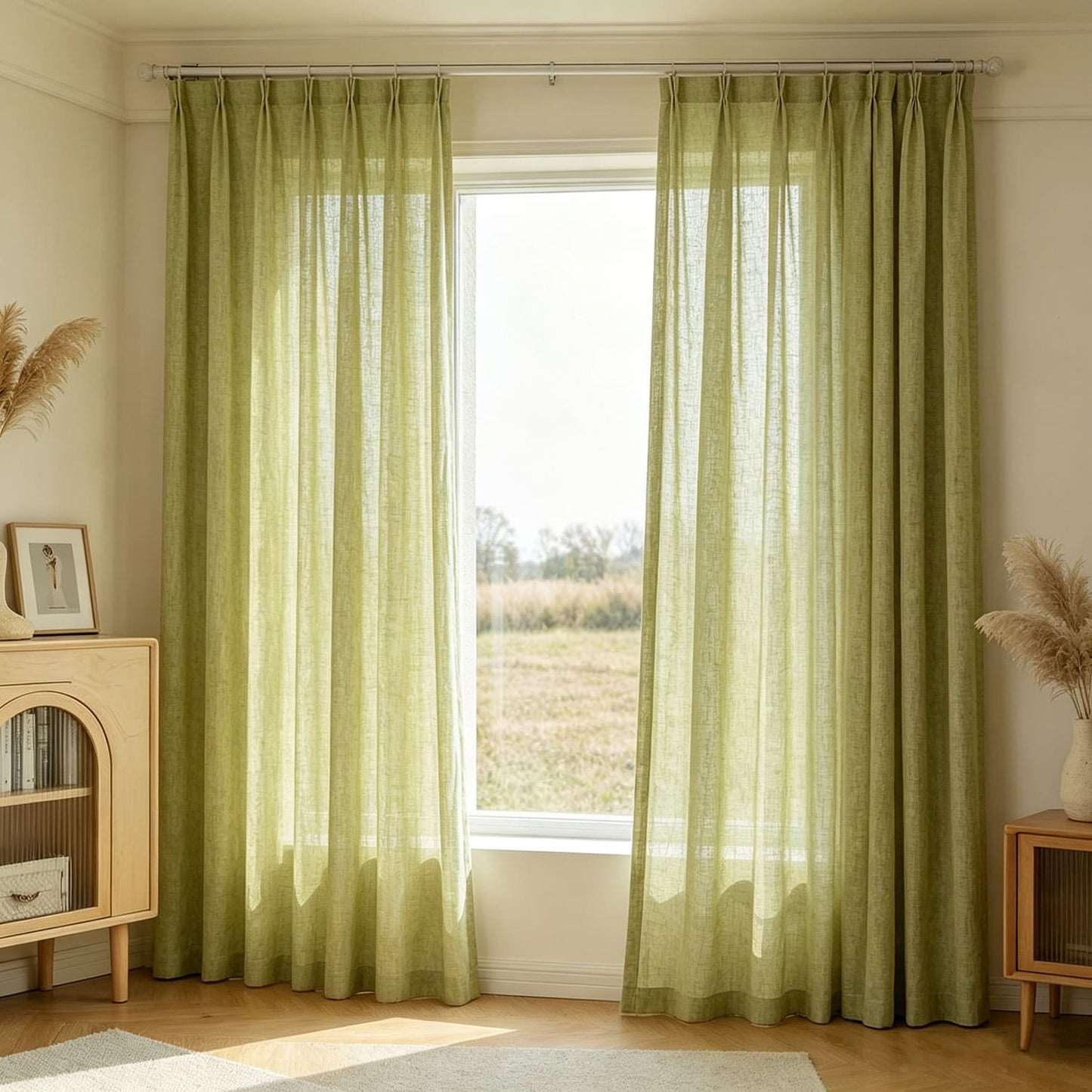 Fresh Natural Lime Green Light Filtering Sheer Curtains Panels