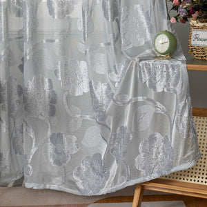 Gray Velvet Jacquard Floral Sheer Curtains