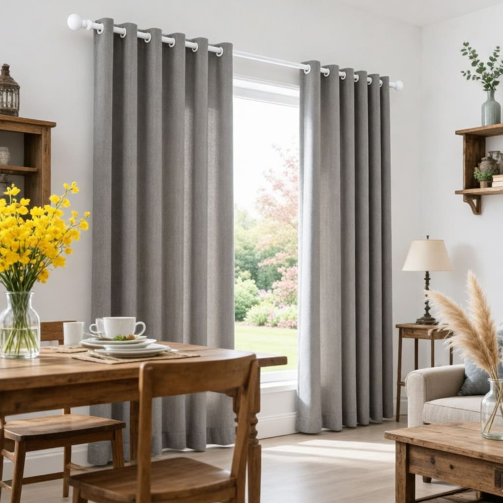 Grey Cotton Linen Soft Curtains Gray Drapes for Bedroom 1 Set of 2 Panels