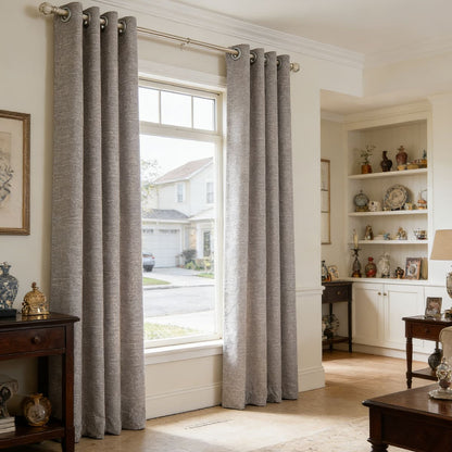 Solid Gray Rough Grainy Texture Curtains Drapes for Bedroom