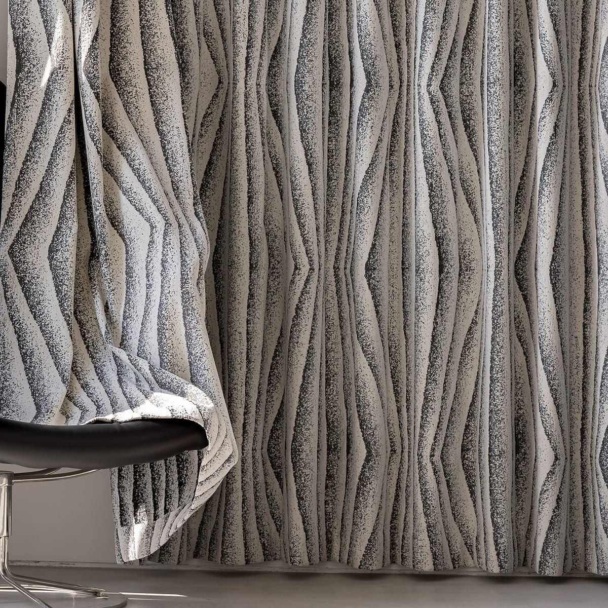 Luxe Beige Grey Speckled Wavy Chenille Jacquard Curtains