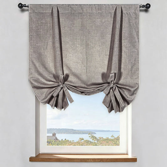 Solid Gray Rough Grainy Texture Balloon Shade Curtains Drapes for Bedroom