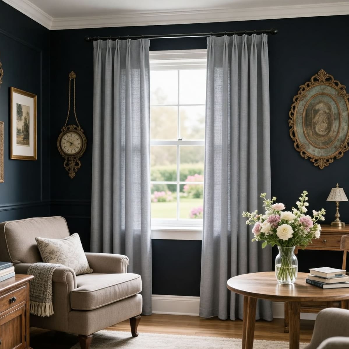 Grey Natural Linen Curtains Living Room Drapes Panels