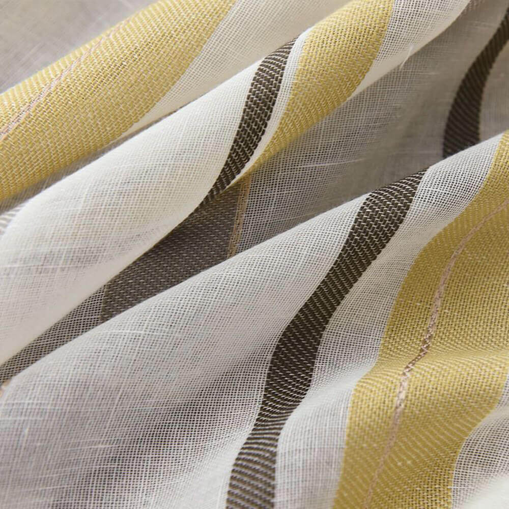 Gray white yellow striped pinch pleat sheer curtains modern sheer drapes