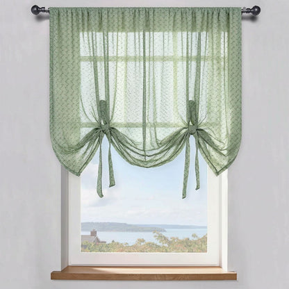 French Chanle Style Graceful Balloon Shade Sheer Curtains Mint Green/Light Brown/White