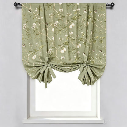 Classic Retro Kale Green Ballon Shade Curtains Birds Peach Country Drapes