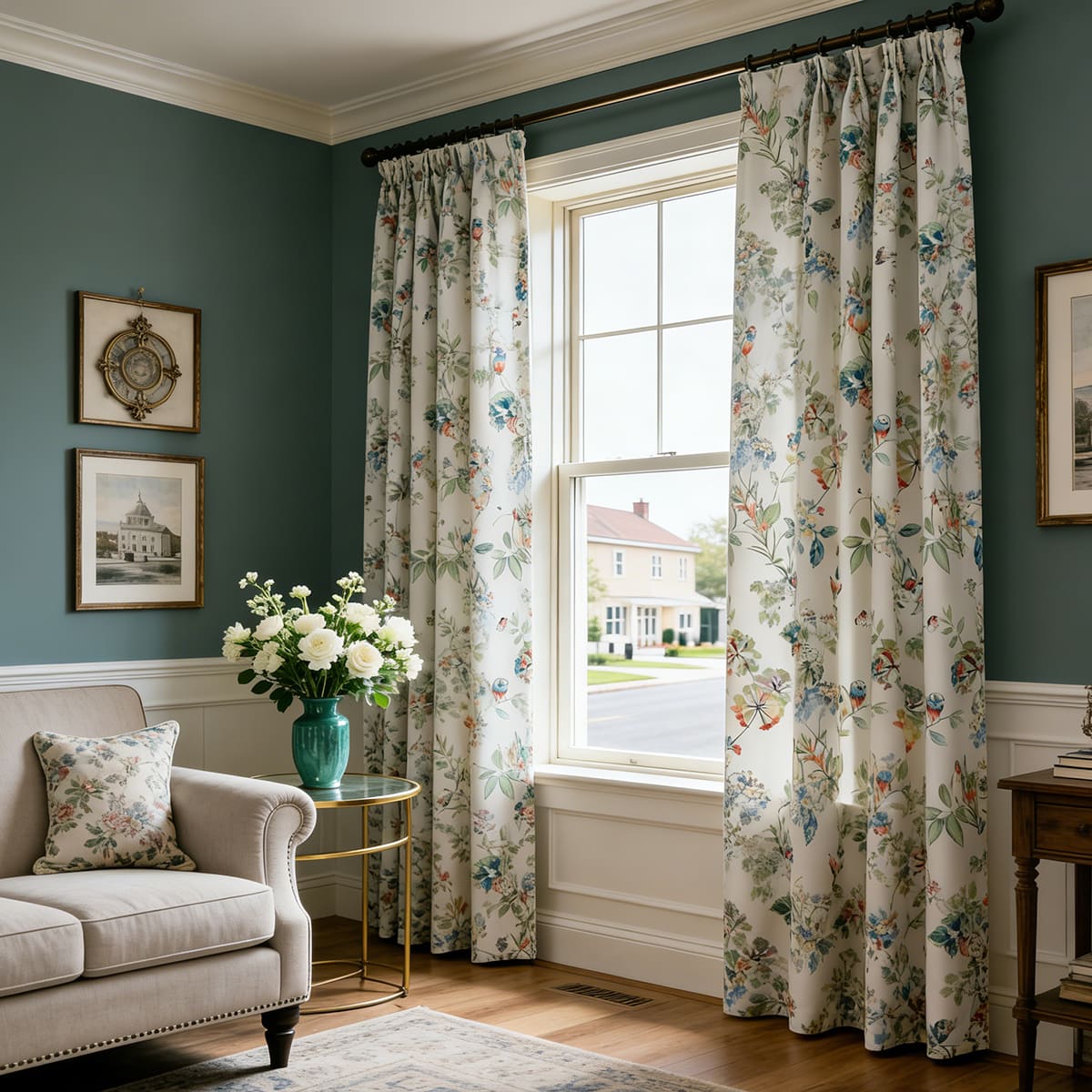 American Country Pastoral Natural Parrot Flower Pinch Pleat Curtains