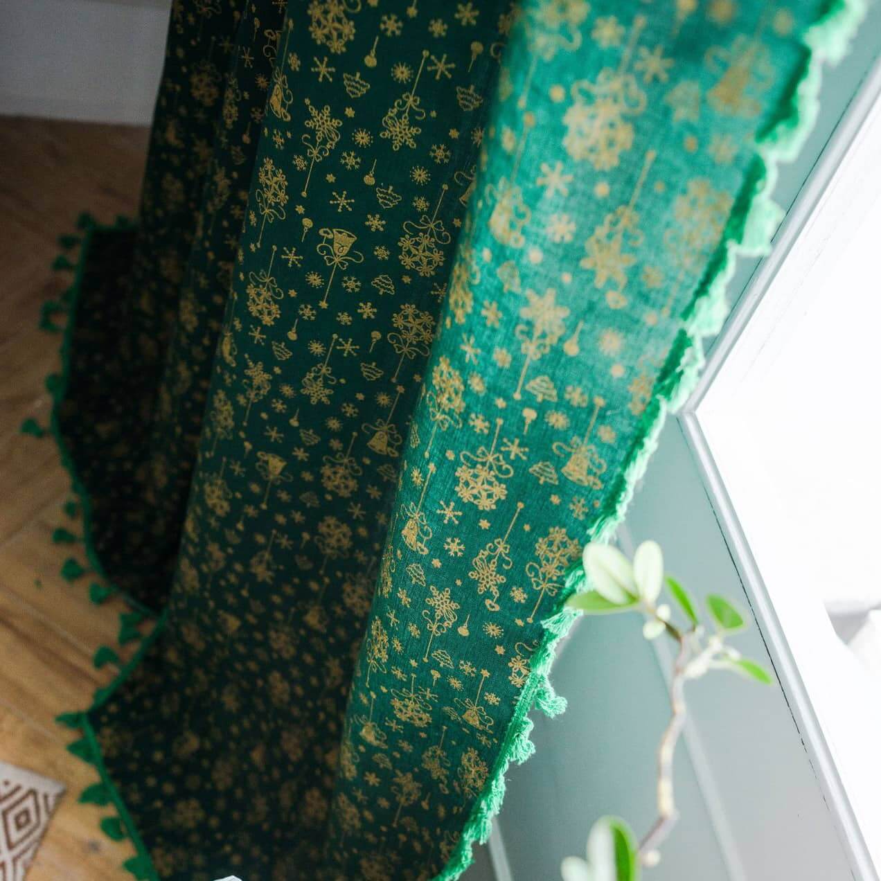 Green Christmas floor to ceiling curtains for bedroom pinch pleat drapes