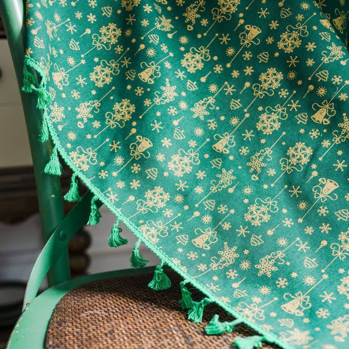 Green christmas kitchen curtains tassel decorative drapery panels