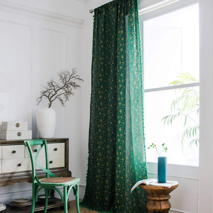 Green christmas window curtains rod pocket decorations drapes for sale