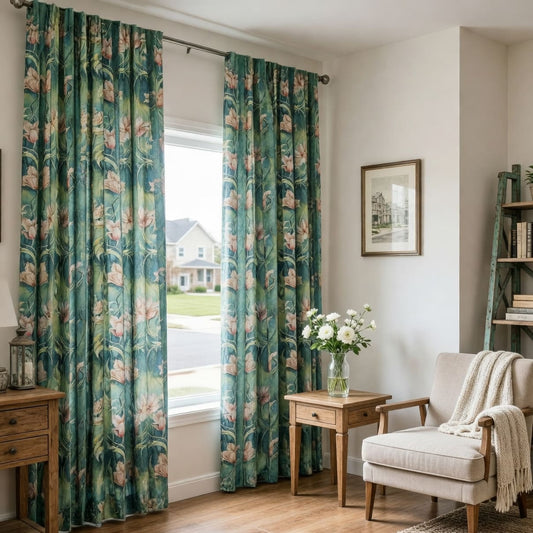 Beautiful Flowers in Green Rainforest Curtains Art Painting Drapes for Living Room