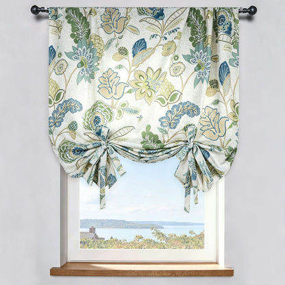 Soft Tone Green & Blue Lush Floral Modern Balloon Shade Curtains