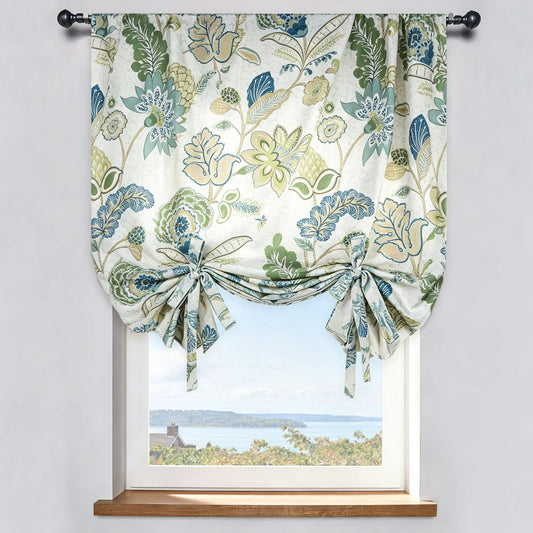 Soft Tone Green & Blue Lush Floral Modern Balloon Shade Curtains
