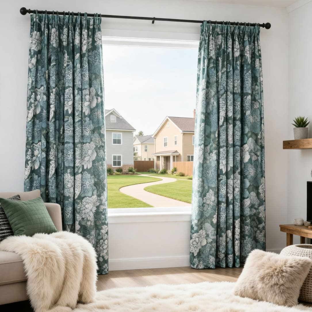 Turquoise Curtains Peony Flowers Curtains Pinch Pleat Drapes