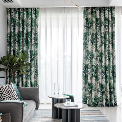 Green Leaf Curtains Blackout Jungle Pattern Drapes for Bedroom 2 Panels