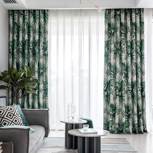 Green Leaf Curtains Blackout Jungle Pattern Drapes for Bedroom 2 Panels