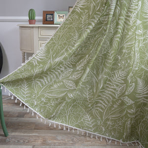 Plant Pattern Curtains Natrual Linen Green Drapes