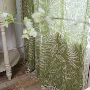 Plant Pattern Curtains Natrual Linen Green Drapes