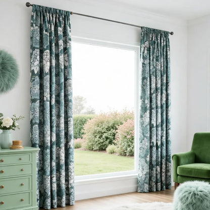 Turquoise Curtains Peony Flowers Curtains Pinch Pleat Drapes