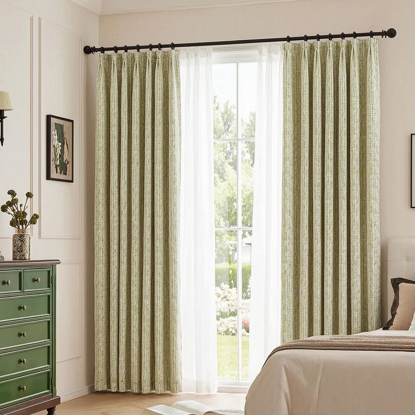Rideaux à motifs géométriques bleus pour chambre à coucher