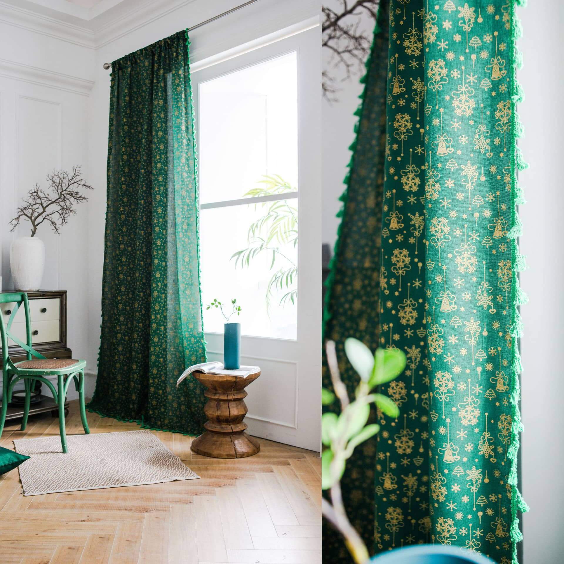 Green trees christmas curtains for living room holiday curtain panels