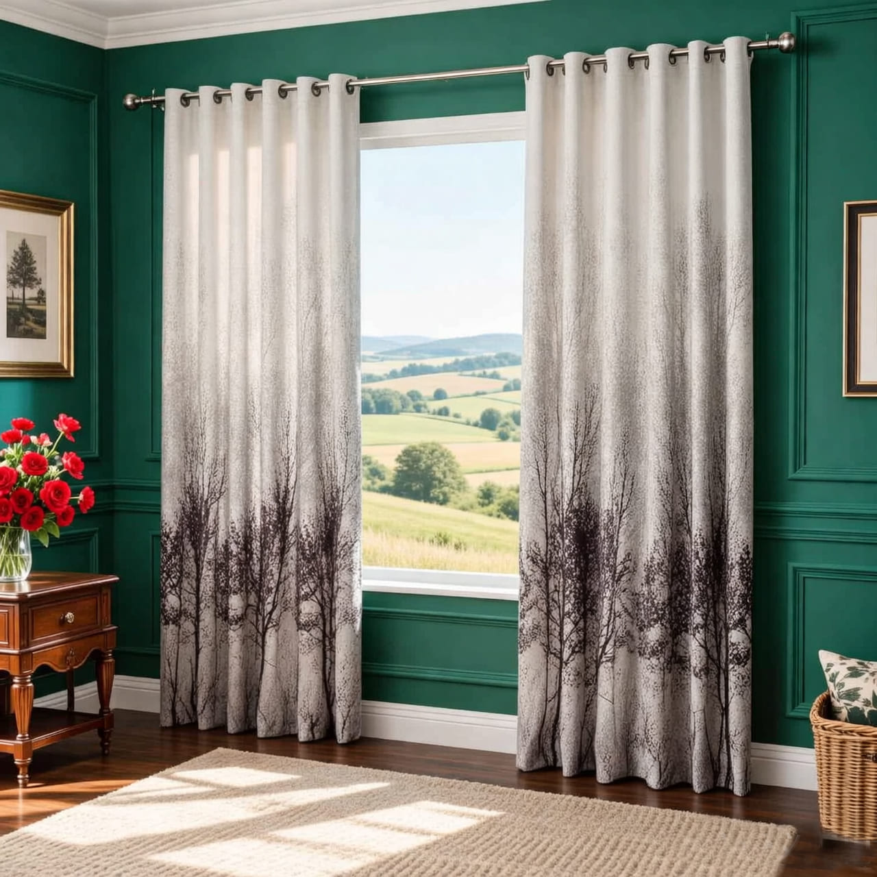 Watercolor Tree Curtains Drapes for Bedroom/Living Room 2 Panels