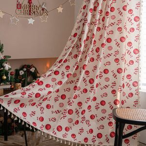 Red Candy Pattern Chrismas Curtains Natrual Linen Drapes